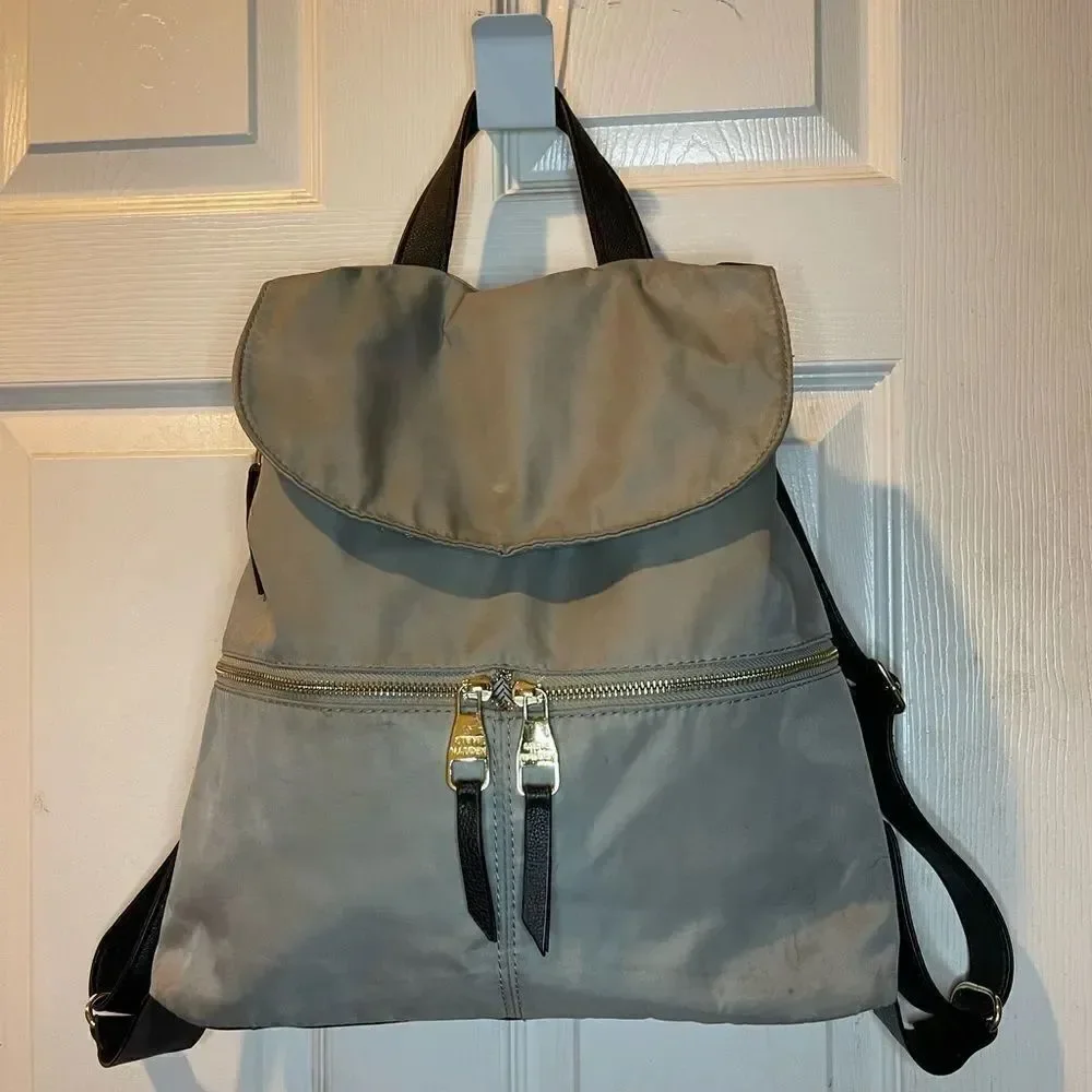Steve Madden Gray nylon backpack with black handle & strap gold tone har…